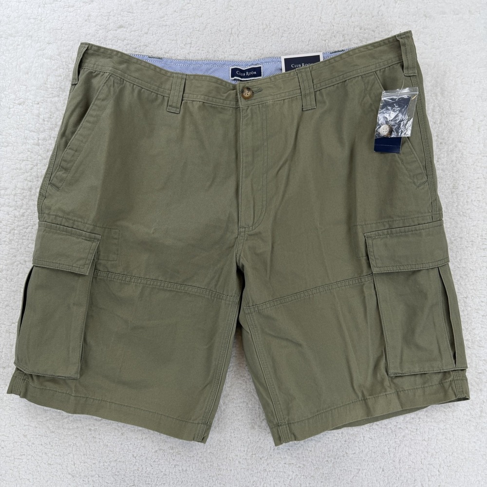 Club Room Cargo Shorts Mens 40 Green 100% Cotton Flat Front Surplus Casual